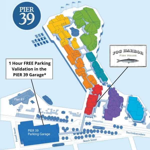 Map of Fog Harbor and parking area