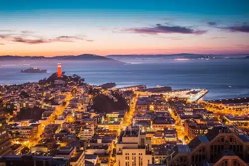 Sunset view of San Francisco skyline